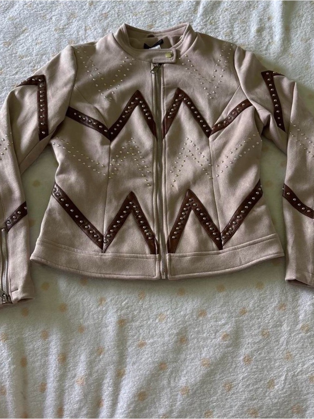 VENUS Taupe Jacket with Brown Studded Zigzag Trim